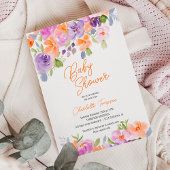  paarse oranje bloemenschrift baby shower kaart