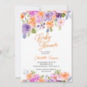  paarse oranje bloemenschrift baby shower kaart (Voorkant)
