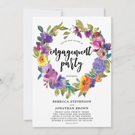 paarse oranje bloemenverlovingsfeestuitnodiging kaart (Voorkant)