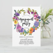 paarse oranje bloemenverlovingsfeestuitnodiging kaart (Staand voorkant)