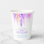 Paarse oranje bloemenwijnstok waterverf bruiloft papieren bekers (Achterkant)