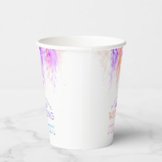 Paarse oranje bloemenwijnstok waterverf bruiloft papieren bekers (Rechts)