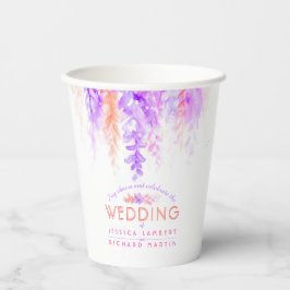 Paarse oranje bloemenwijnstok waterverf bruiloft papieren bekers