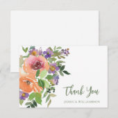 Paarse Oranje Bloemige Aangepaste Bruidsdouche Pla Bedankkaart (Voorkant / Achterkant)