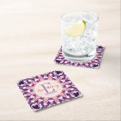 Paarse Oranje Bluebell Sun Monogram Papier Onderze Kartonnen Onderzetters (Insitu)