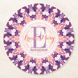 Paarse Oranje Bluebell Sun Monogram Papier Onderze Kartonnen Onderzetters