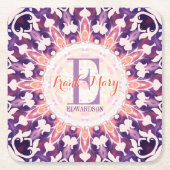 Paarse Oranje Bluebell Sun Monogram Papier Onderze Kartonnen Onderzetters (Voorkant)