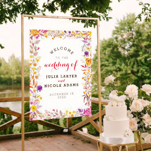 Paarse Oranje Boho Wilde Bloemenen Blad Bruiloft Poster