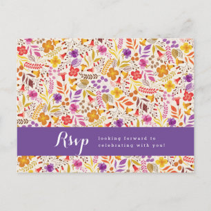 Paarse Oranje Boho Wilde Bloemenen Foliage Bruilof Briefkaart