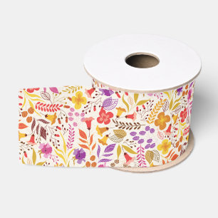 Paarse Oranje Boho Wilde Bloemenen Foliage Bruilof Grosgrain Lint