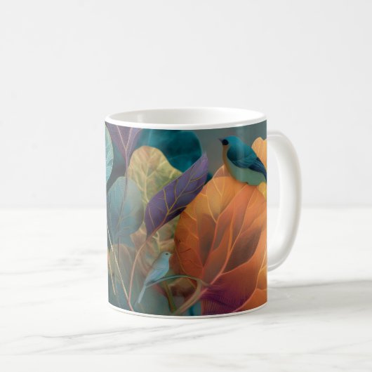 Paarse & Oranje Botanische Vogels Mok (Voorkant rechts)