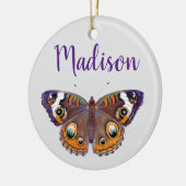 Paarse & Oranje Buckeye Vlinder het Schilderen Keramisch Ornament (Links)