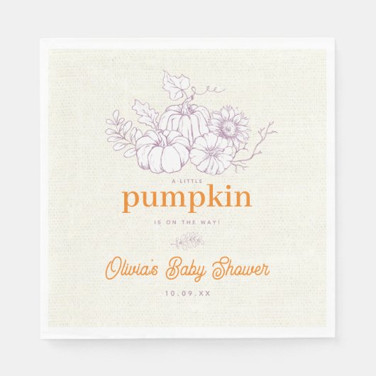 Paarse Oranje burlap kleine pompoen Baby shower Servet (Voorkant)