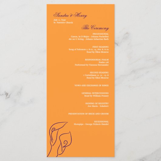 Paarse & Oranje Calla Lelies Trouwprogramma Programmakaart (Voorkant)