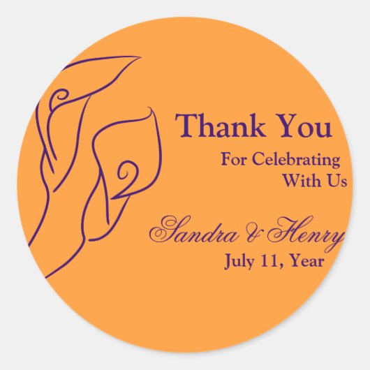 Paarse & Oranje Calla Lilies Favor Stickers (Voorkant)