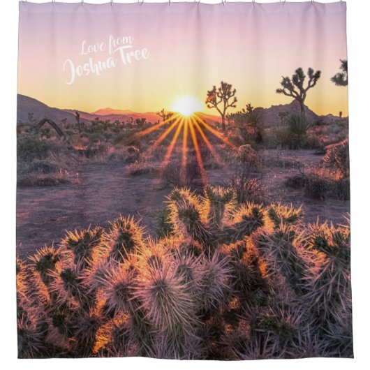 Paarse Oranje Cholla Cactus Joshua Tree Sunset art Douchegordijn (Voorkant)