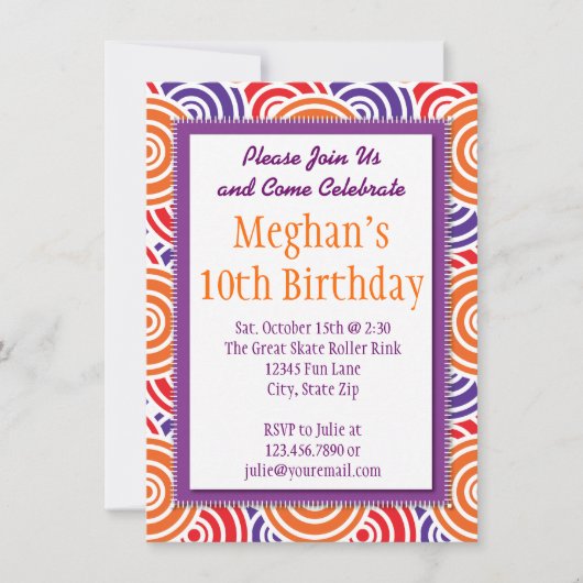 Paarse Oranje Circles Birthday Party Invitations Kaart (Voorkant)