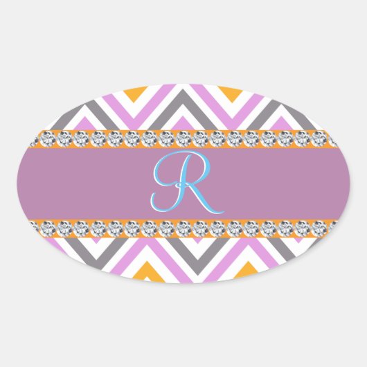 Paarse Oranje diamanten Chevron Ovale Sticker