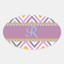 Paarse Oranje diamanten Chevron Ovale Sticker