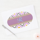 Paarse Oranje diamanten Chevron Ovale Sticker