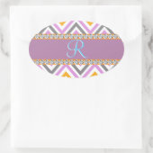 Paarse Oranje diamanten Chevron Ovale Sticker