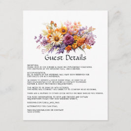 Paarse, Oranje en Gele Bloemen Gast Details Informatiekaartje