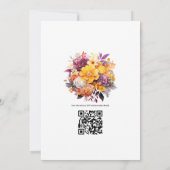 Paarse, Oranje en gele bloemenbruiloft QR-code Kaart (Achterkant)