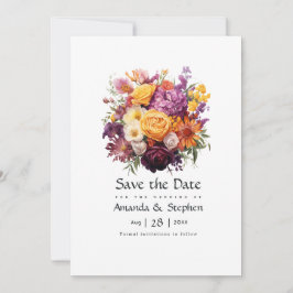 Paarse, Oranje en gele bloemenbruiloft Save The Date