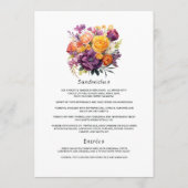Paarse, oranje en gele bloemige gastdetails menu (Achterkant)