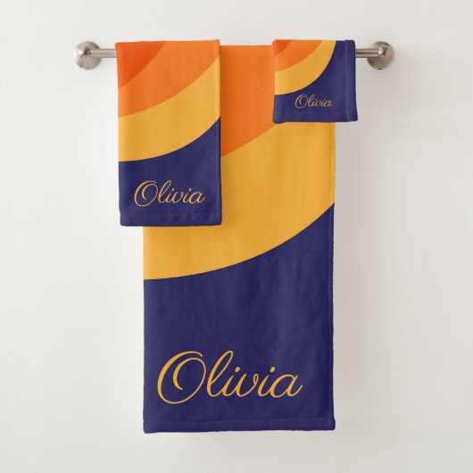 Paarse oranje en gele retro diagonale golven bad handdoek (Insitu)