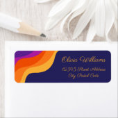 Paarse oranje en gele retro diagonale golven etiket (Insitu)