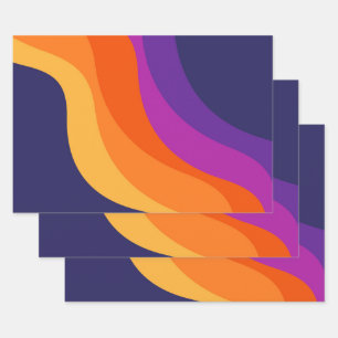 Paarse oranje en gele retro diagonale golven inpakpapier vel
