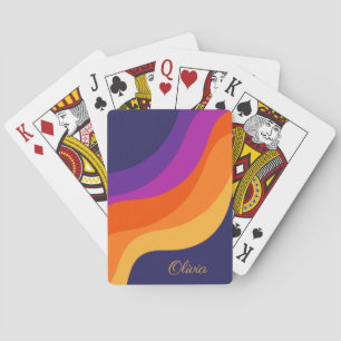Paarse oranje en gele retro diagonale golven pokerkaarten