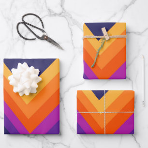 Paarse, oranje en gele retro zigzagontwerp inpakpapier vel