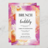 Paarse, oranje en gouden brunch & bubbeluitnodigin kaart (Voorkant / Achterkant)