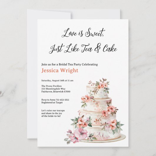 Paarse & Oranje Floral Tiered Cake Vrijgezellenfee Kaart (Voorkant)