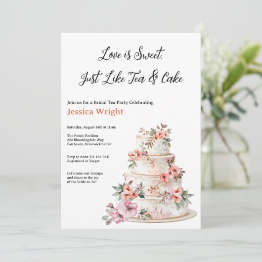 Paarse & Oranje Floral Tiered Cake Vrijgezellenfee Kaart (Staand voorkant)