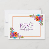 Paarse Oranje Floral Waterverf RSVP maaltijdoptie (Voorkant)