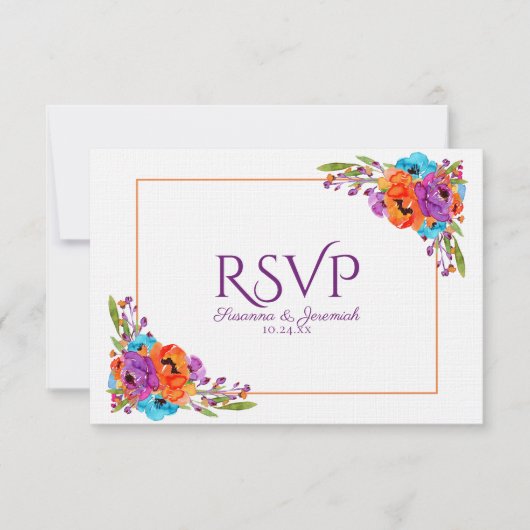 Paarse Oranje Floral Waterverf RSVP maaltijdoptie (Voorkant)