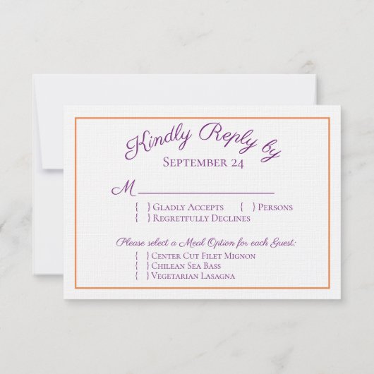 Paarse Oranje Floral Waterverf RSVP maaltijdoptie (Achterkant)