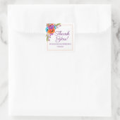 Paarse Oranje Floral Waterverf Weddenschap Harteli Vierkante Sticker (Tas)