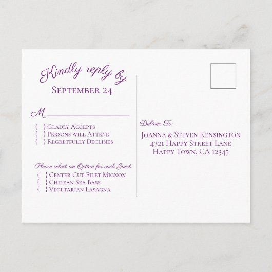 Paarse Oranje Floral Waterverf Wedding RSVP Uitnodiging Briefkaart (Achterkant)