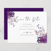 Paarse Oranje Floral Weddenschap Save Dates (Voorkant / Achterkant)