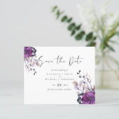 Paarse Oranje Floral Weddenschap Save Dates (Staand voorkant)