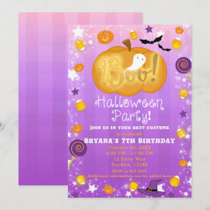 Paarse & Oranje Fun Whimsical Halloween-feest Kaart