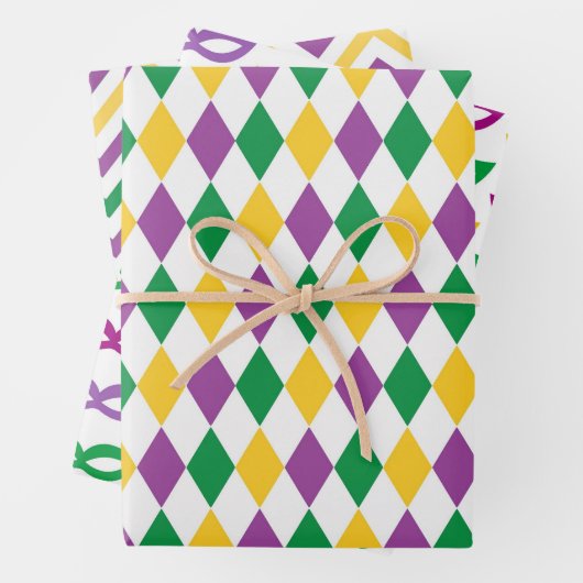 PAARSE ORANJE GEEL MARDI GRAS THEME INPAKPAPIER VEL (In situ)