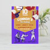 Paarse & Oranje geïllustreerde honkbal verjaardags Kaart (Staand voorkant)