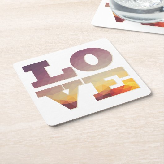Paarse/oranje/gele liefdestekst kartonnen onderzetters (Schuin)