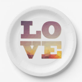 Paarse/oranje/gele liefdestekst papieren bordje