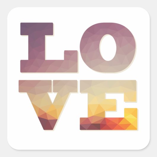 Paarse/oranje/gele liefdestekst vierkante sticker (Voorkant)